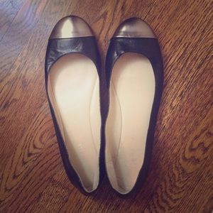 Nine West black flats with pewter toe